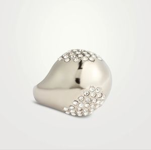 Saint Laurent Silver Ring with Clear Crystals